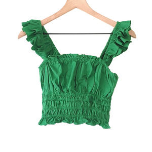 NEW Anthropologie Maeve Green Smocked Taffeta Tank - Size 4